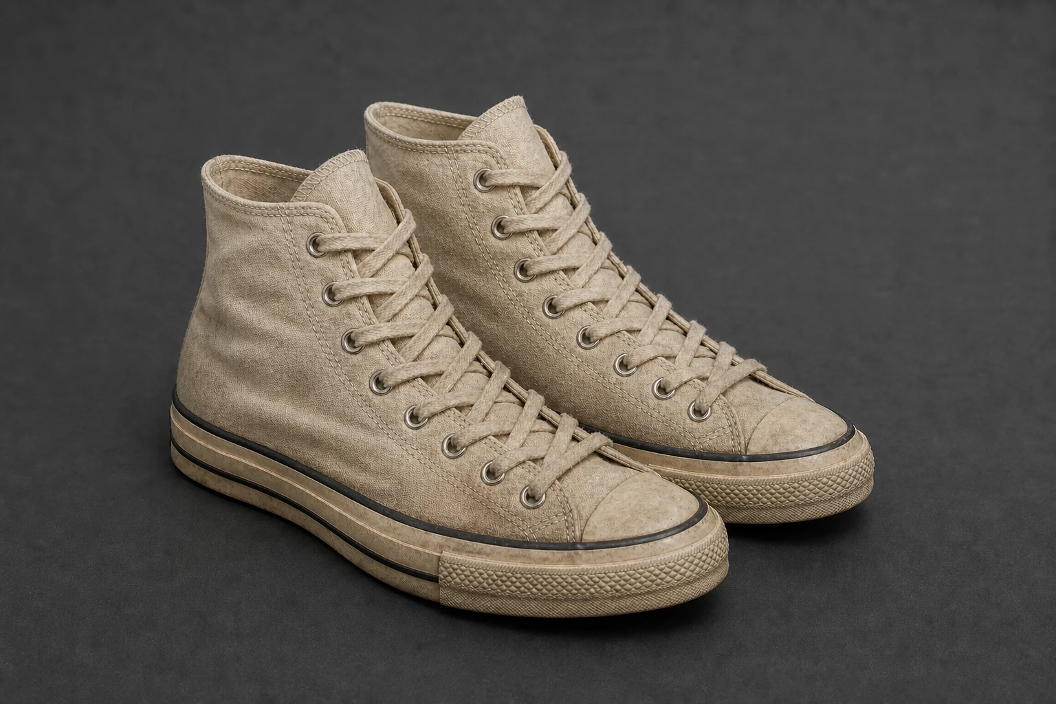 The same canvas high-top sneakers after 9 years of maintained use