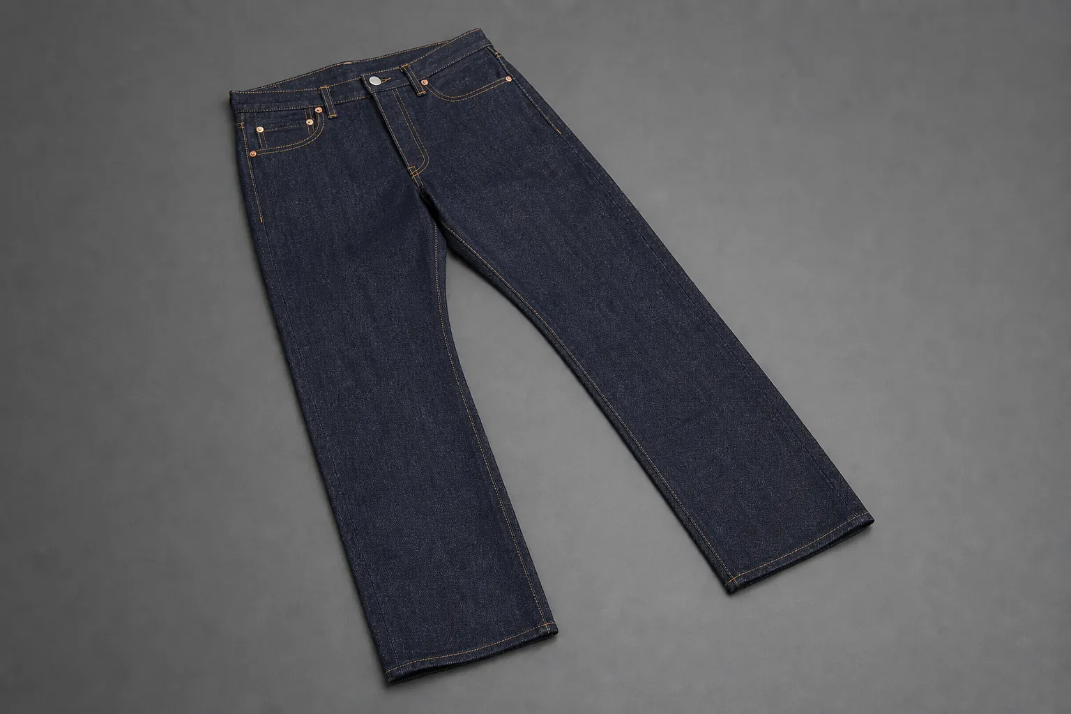 New raw indigo jeans at intake