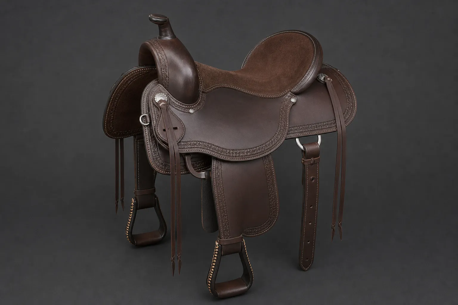New dark brown working saddle at intake